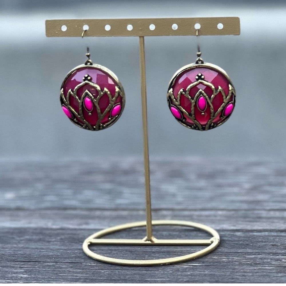 Vintage Pink and Gold Floral Dangle Earrings